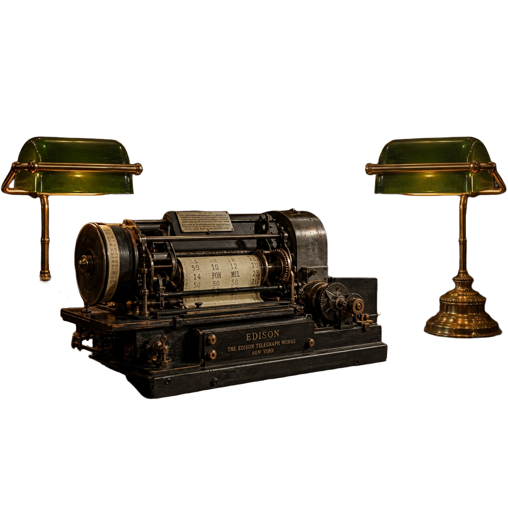 Vintage 1920s table-top stock ticker tape machine
